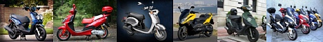 Gas powered motor scooters. Chinese, Japanese and Italian motor scooters